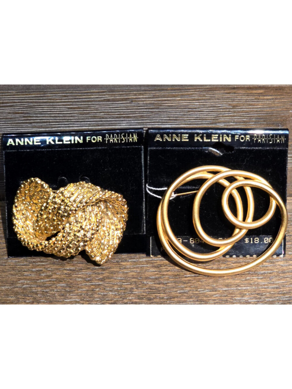 2pc Vintage Anne Klein for Parisian Gold Tone Brooch NEW UNWORN on original card